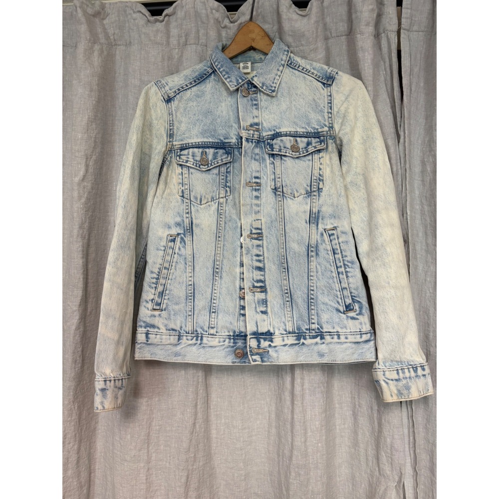 H&M &Denim Womens Light Acid Wash Cotton‎ Trucker Denim Jacket Blue Size 2 - Picture 2 of 9